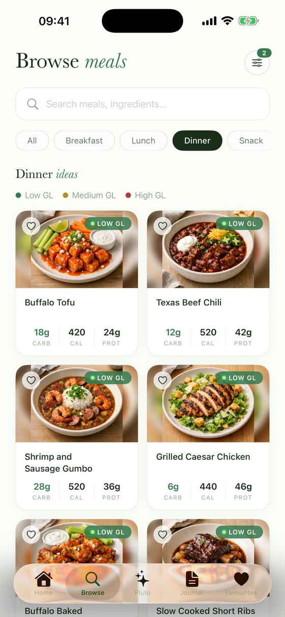 Browse the diabetes-friendly meal library